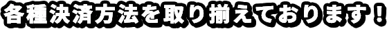 各種決済方法を取り揃えております！